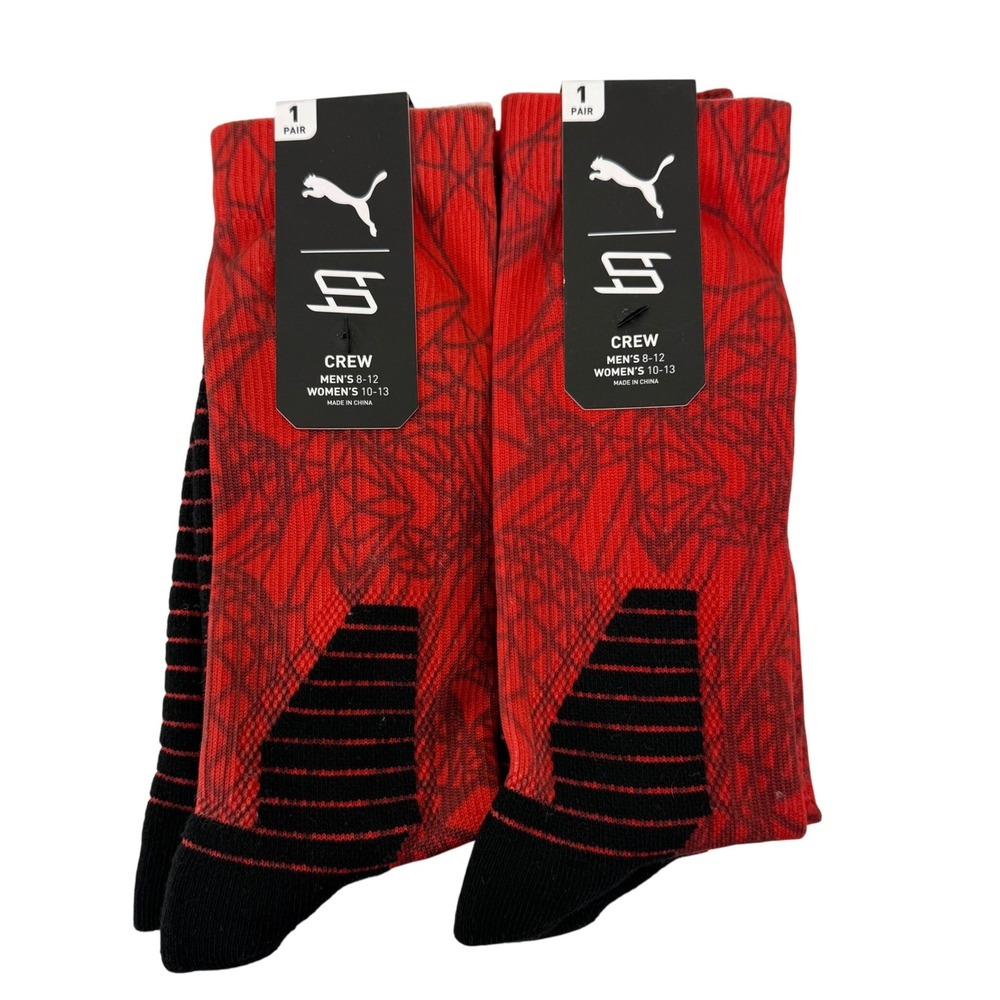 Puma Crew Socks Red‎ Black Men's 8-12 Women's 10-13 Lot of 2 Arch Support NWT